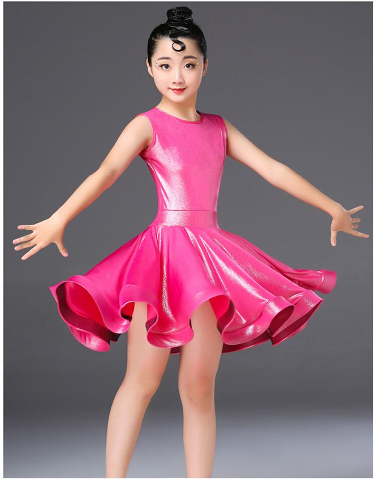 Padrão menina vestido de dança latina para meninas vestido de dança de salão vestido de dança competição crianças samba cha tango: Hot Pink / 150cm