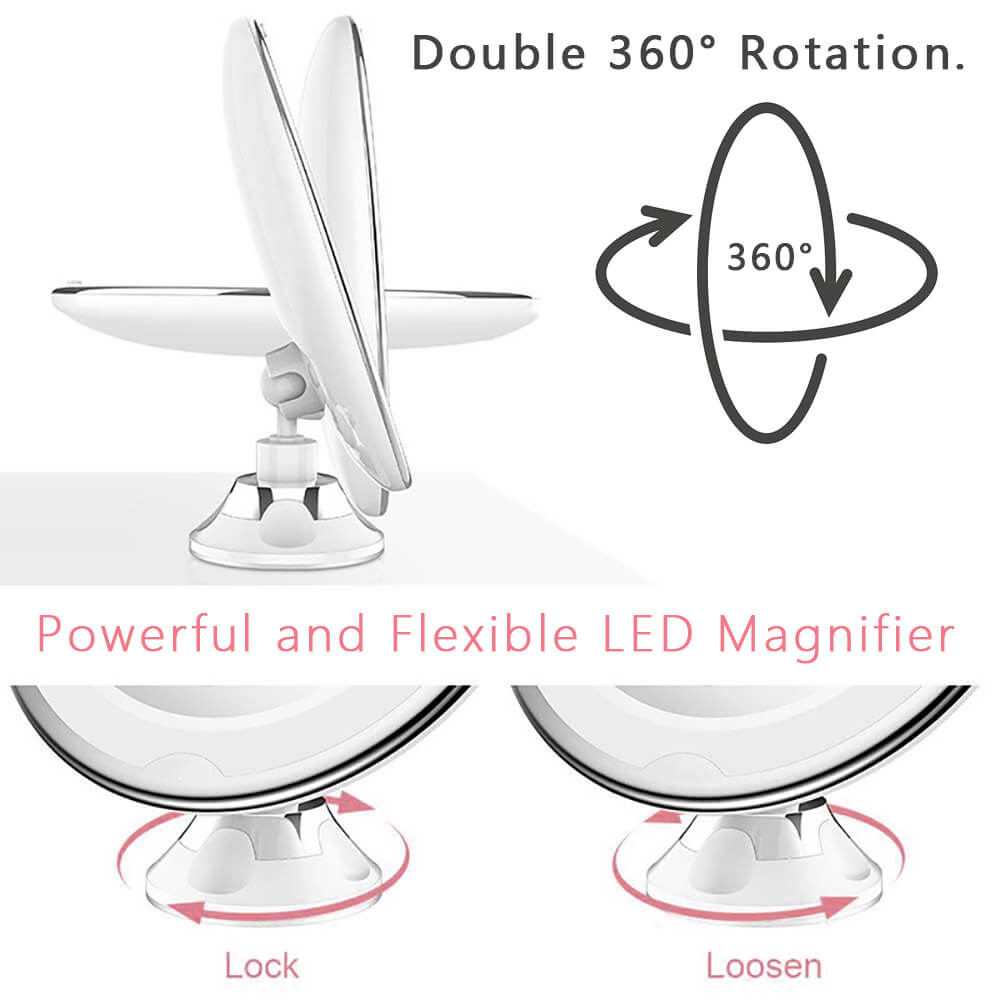 10X Magnifying LED Light Makeup Mirror Lamp Magnifier Battery Portable Hand Vanity Glass Make Up Mini Cosmetic Suction Cup Tool