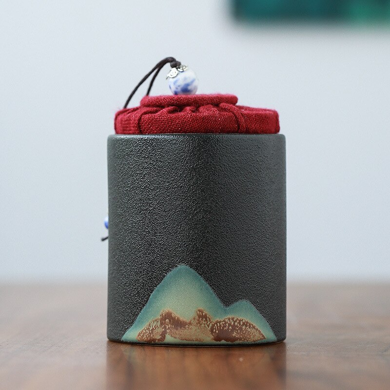 Small Tea Caddy Hand-Painted Small Portable Ceramic Sealed Tea Jar Tea Caddy Tea Container Tea Storage Box Pet Urn Canister: Tea potH