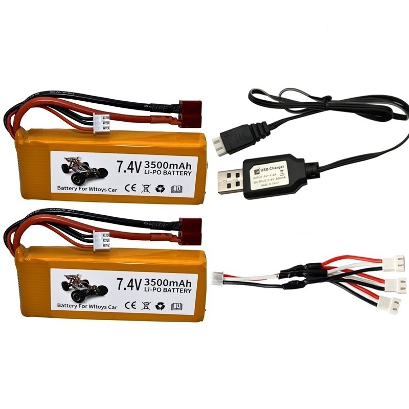 Ensembles de chargeur de batterie Lipo 7,4 V 3500 mAh pour Wltoys 144001 124016 124017 144002 Batterie de voiture 2s 7.4v pour voiture Wltoys 12428 12423 RC: vert clair