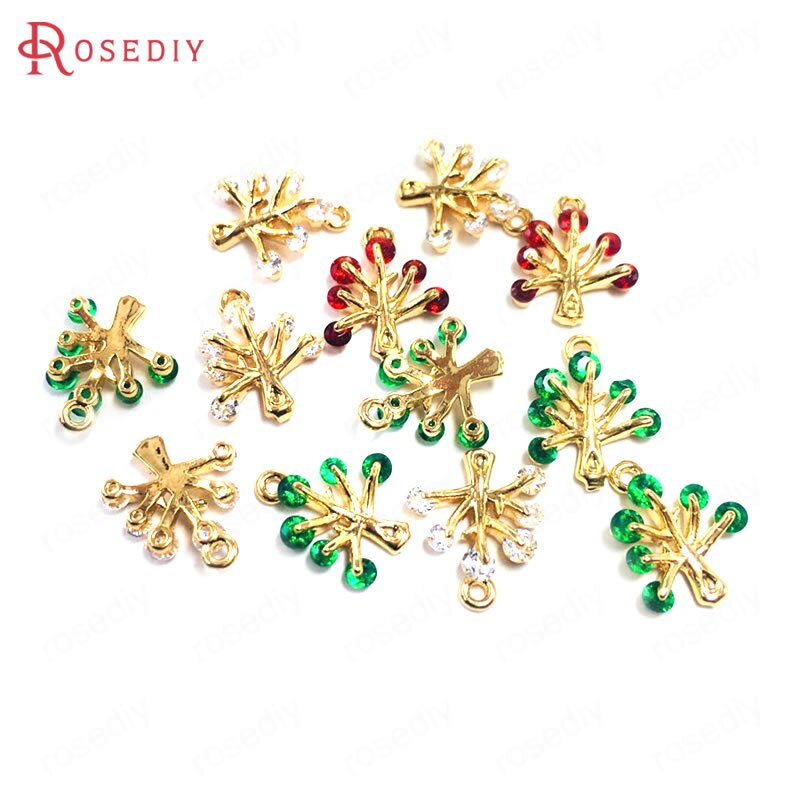 (38606)10Stck 11x13MM 24K Champagner Gold Farbe Durcheinander und Zirkon Baum Reize Anhänger Schmuck machen Zubehör