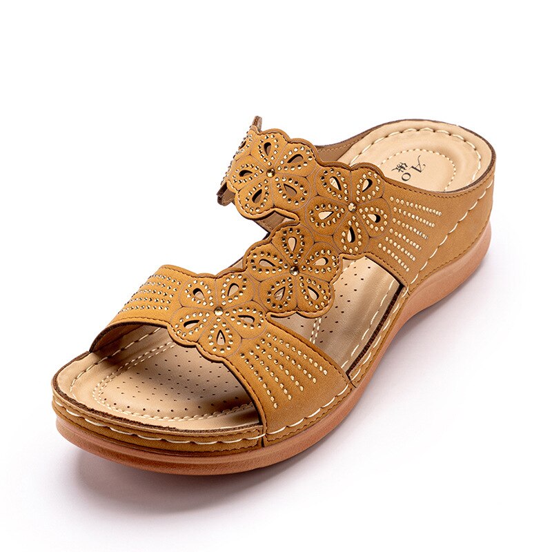 Summer ladies sequin wedge slippers slip thick slippers soft and comfortable casual shoes outdoor beach sandals: CAMEL / 37