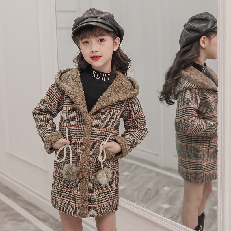 Ragazze di inverno più velluto ispessimento lungo cappotto in tartan nel grande ragazzo estero versione Coreana del cappotto di lana giacca marea