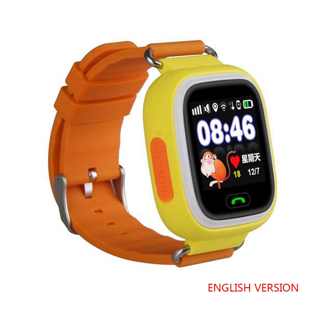 Reloj inteligente Q90 con GPS para chico, reloj de pulsera antipérdida para bebé, rastreador de dispositivo de ubicación de llamada SOS: Orange English