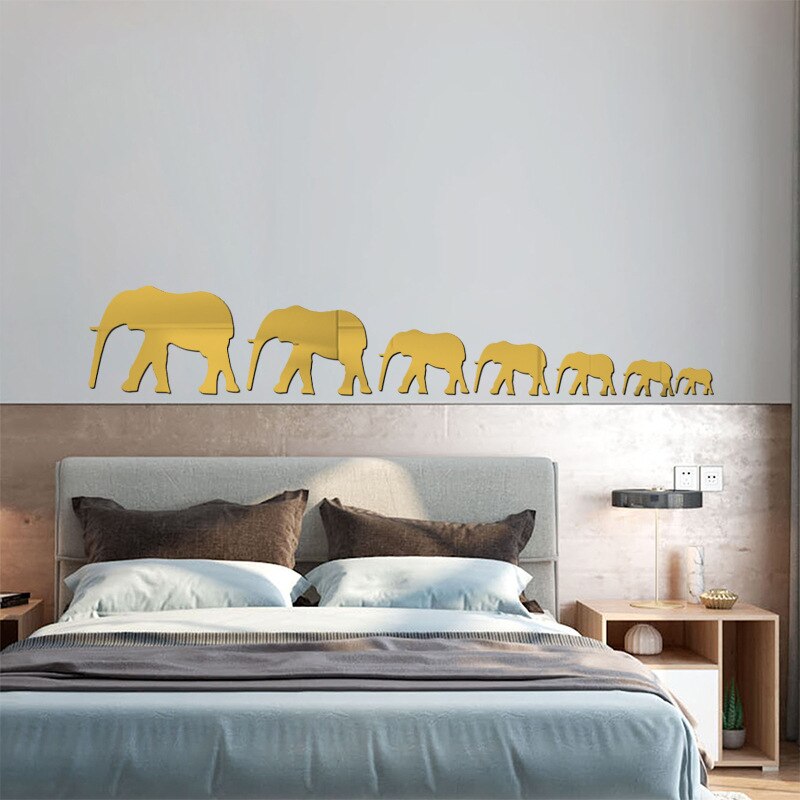 7Pcs 3D Spiegel Oppervlak Muursticker Decal Olifant Vorm Diy Art Mural Verwisselbare Thuis Room Decor
