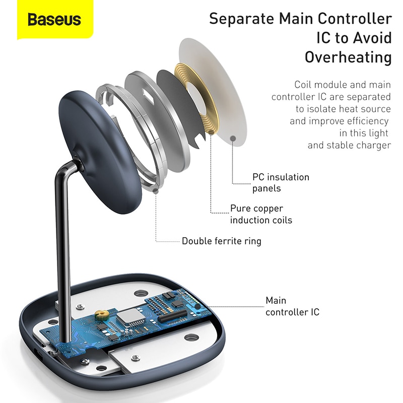 Caricabatterie Wireless da tavolo magnetico Baseus per iPhone 12 serie 13 supporto da tavolo supporto per telefono caricabatterie Wireless da 10W