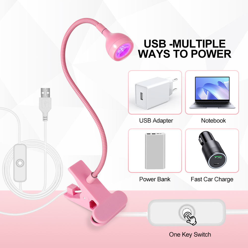 Lámpara LED UV para secado de esmalte de uñas de Gel, minilámpara portátil USB para escritorio, Flexible, con Clip, para salón de manicura