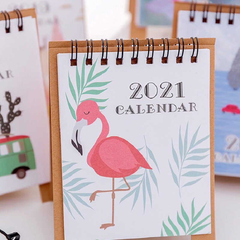 Enkle mini bordkalendere kat flamingo tegneserie dyr skrivebord kalender kontorartikler  .08.12
