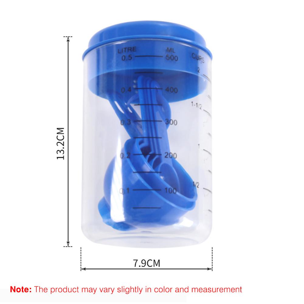 Measuring Cup Container with Spout and Stackable Spoons Set, 7pcs Plastic Utensils Set for Baking and Cooking: Blue