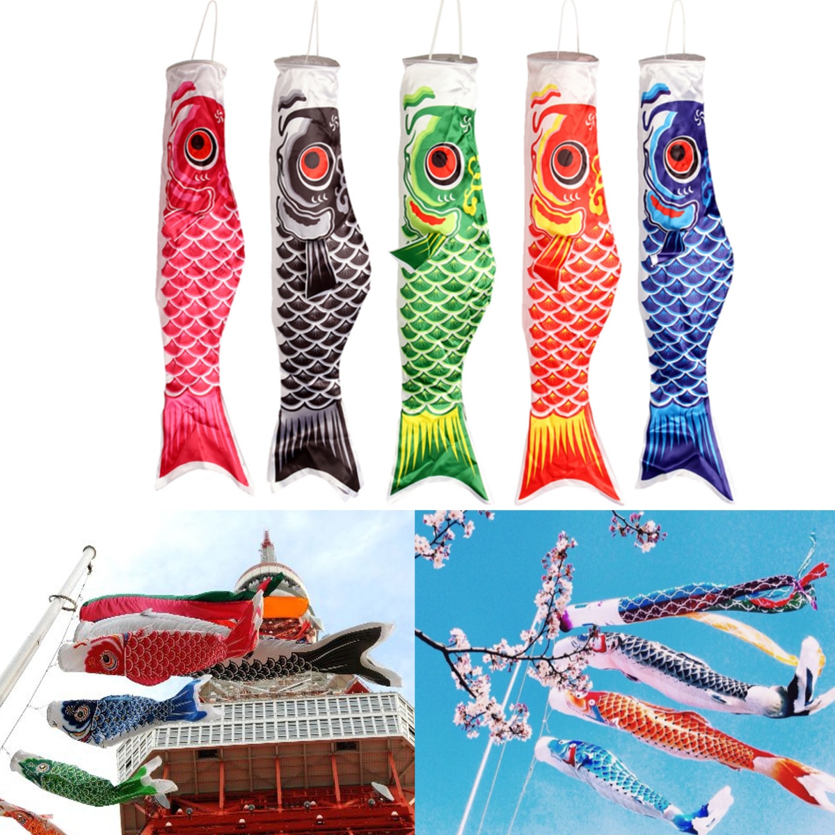 70cm colorido estilo japonés carpa viento Streamer pez cometa de bandera Koi Nobori Koinobori adornos de doméstica