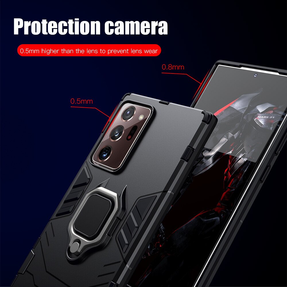 KEYSION Shockproof Armor Case for Samsung Note 20 20 Ultra Ring Stand Bumper Silicone Phone Back Cover for Galaxy Note 20 + Plus