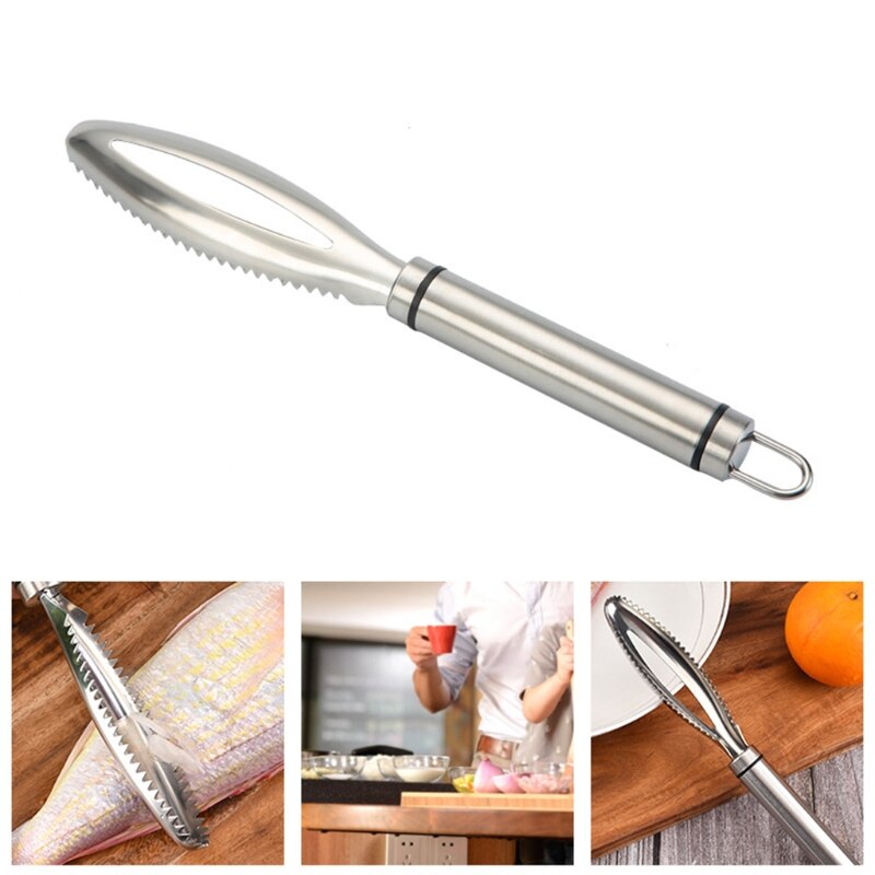 Stainless Fish Scale With Double Serrated Teeth Fish Scaler Remover for Kitchen R9JC