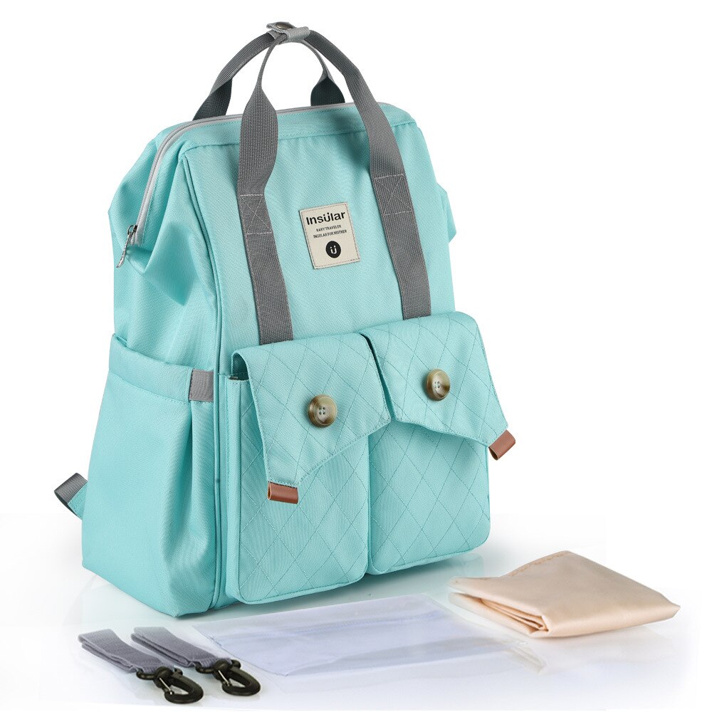 Mother bag baby multi-function waterproof mommy bag shoulders mother and baby outing mother pregnant woman expectant childbirth: Mint Green L