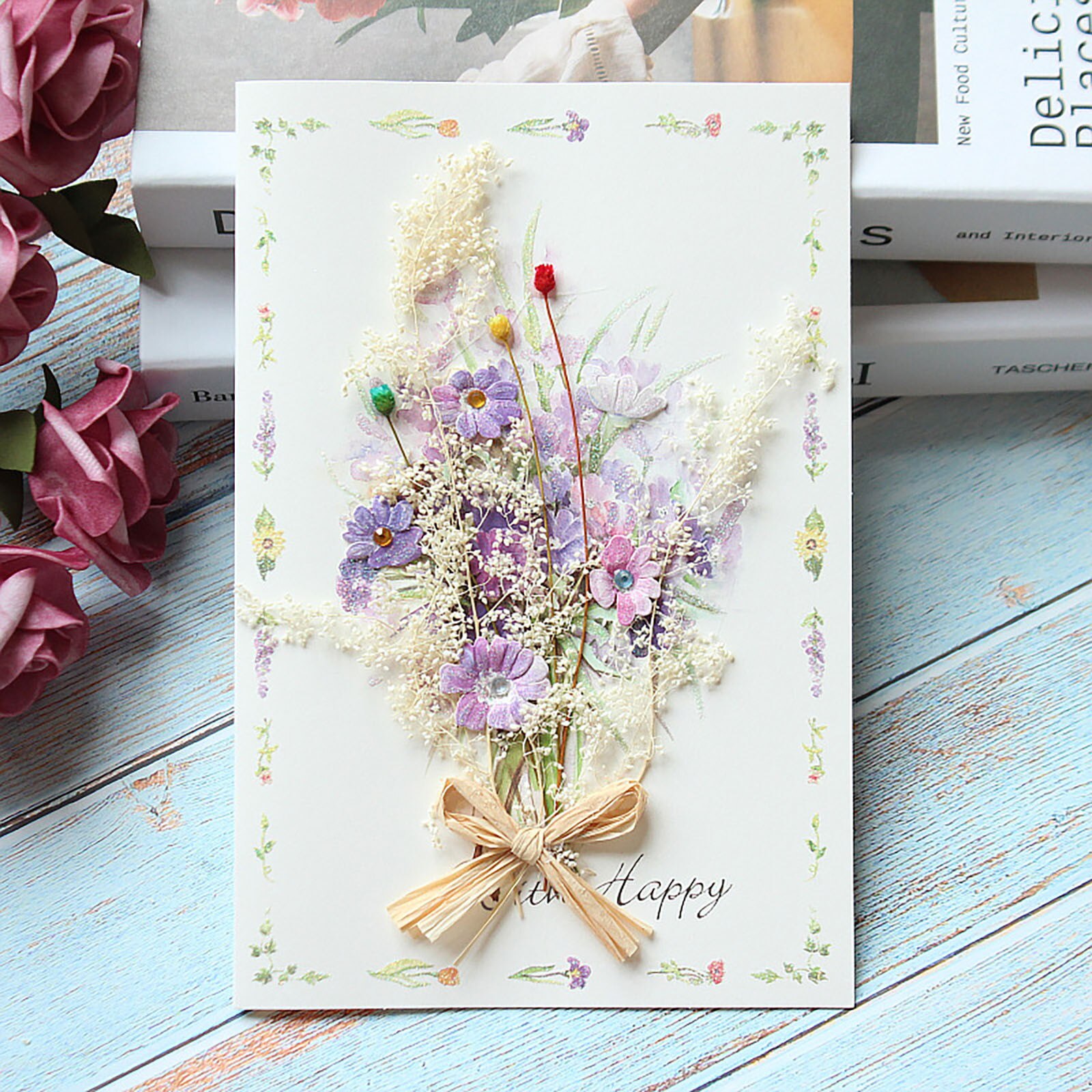 Creatieve Gedroogde Bloemen Enkele Pagina Type Wenskaart Verjaardag Party Trouwkaarten Moederdag Wenskaart Voor mom