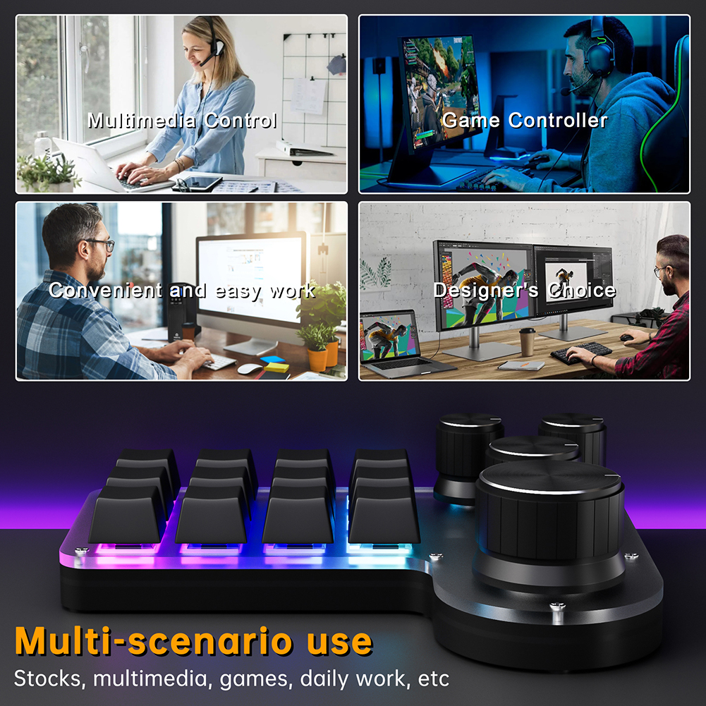 Ammtoo Programming Macro Custom Keyboard 12 Key 3 Knobs RGB 18 Character One Key Password Copy Paste Mechanical Hotswap Keypad