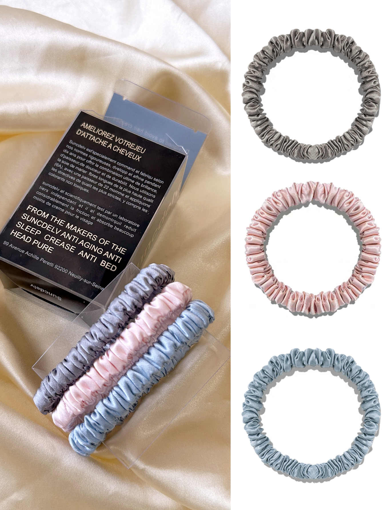 3PCS Box 100% Natuurlijke Zijde Effen Kleur Haarbanden Haar Scrunchies Vrouwen 6ASilk Haarbanden Haaraccessoires: Lavendel