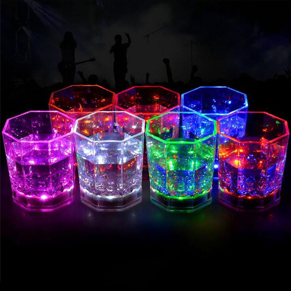 LED Light Up Color Change Water Activated Beer Octagonal Cup Mug Party Prop Colorful glowing octagonal wine glass bar beer glass