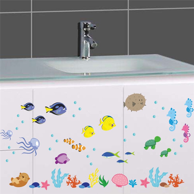 Underwater Ocean Sea Fish Shark Bubble Wall Sticke... – Grandado