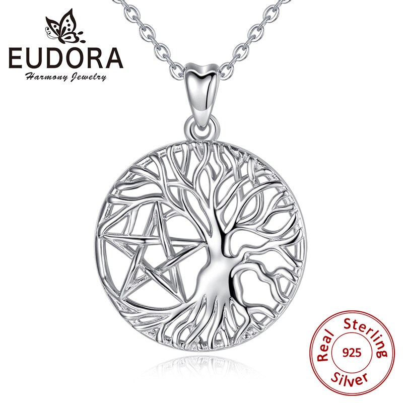 Eudora 100% 925 sterling silber halsketten mit keltischem knoten und lebensbaum-anhänger mit stern, bezaubernder schmuck für damen, beste  d418