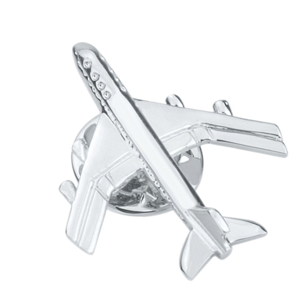 Silver Color Plated Brass Airplane Aircraft Plane Pin Brooch Jet Pin Badge