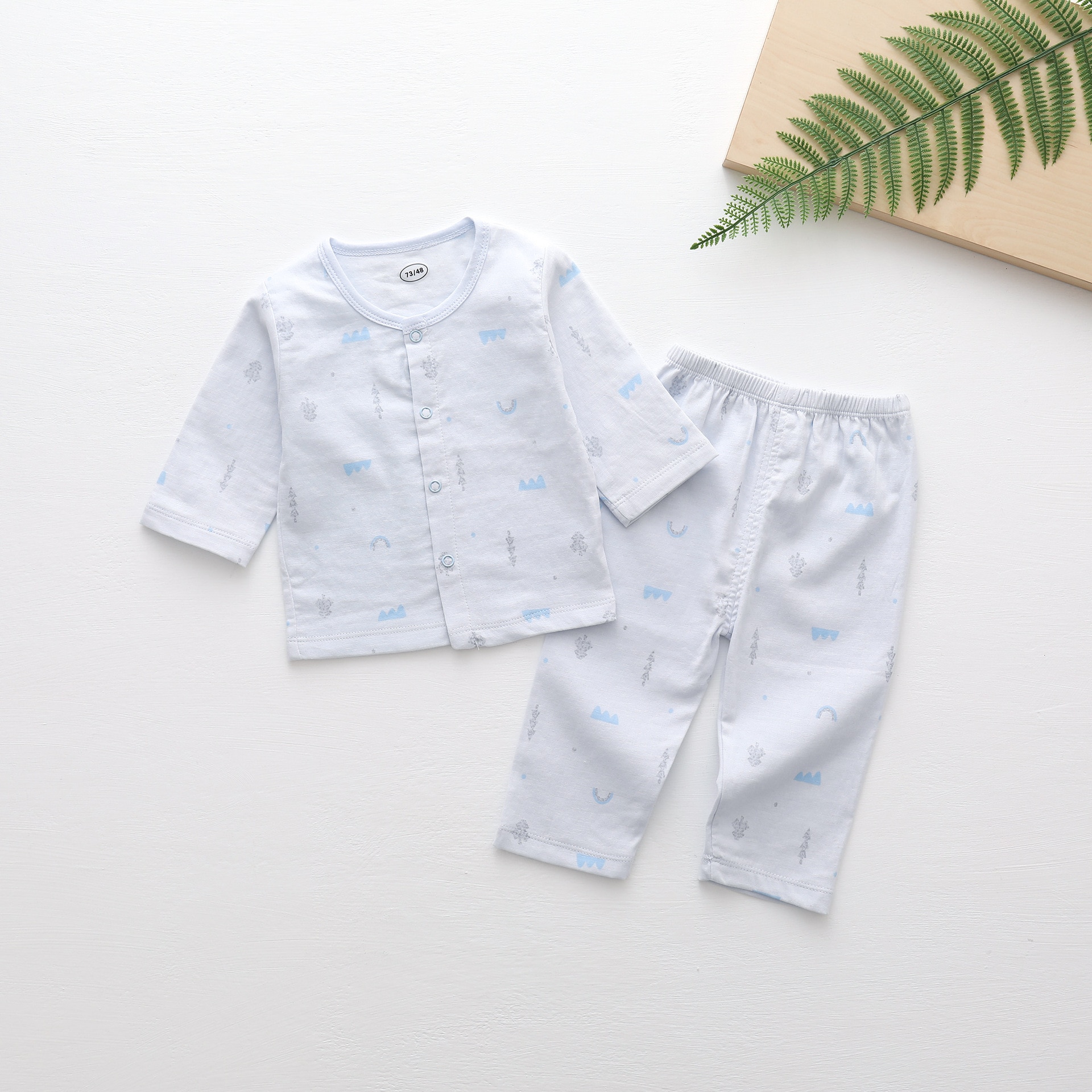 Efterårspyjamastøj til nyfødte babytøj langærmet afslappet børnetøj bb bomuld drenge piger pyjamasdragt: Blå / 12m