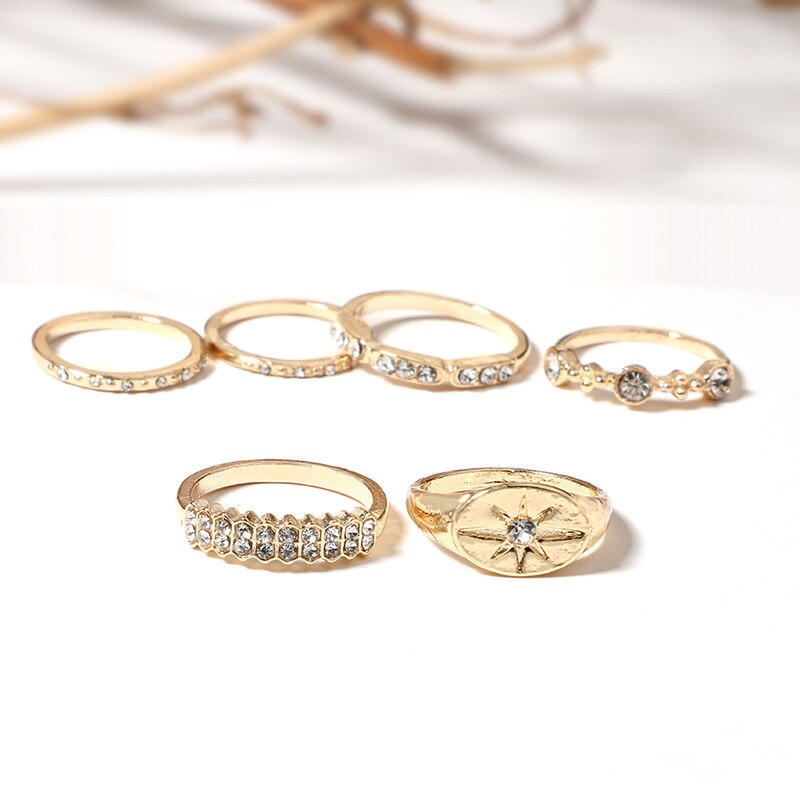 Conjuntos de anillos para dedos de mujer, gota de agua de cristal dulce, conjuntos de anillos bohemios para mujer, de joyas de