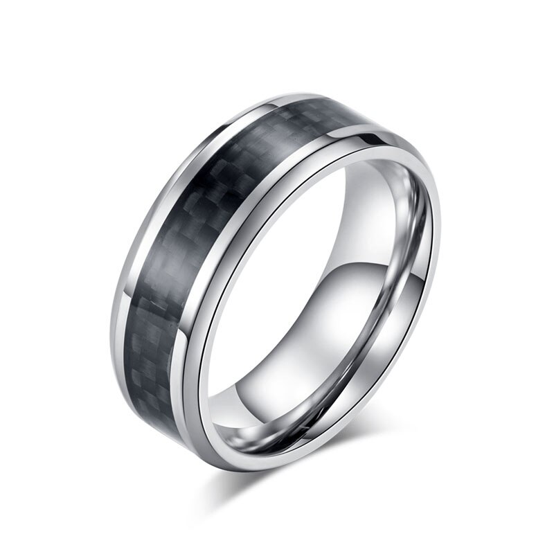 Rostfritt stål kolfiber ring för män kvinnor par ring svart silver färg manliga smycken tillbehör: 7 / Silver-
