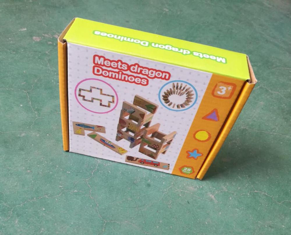 28 stk/sæt domino pædagogisk legetøj træ sødt tegneseriemønster domino blok børn tidligt lærende legetøj
