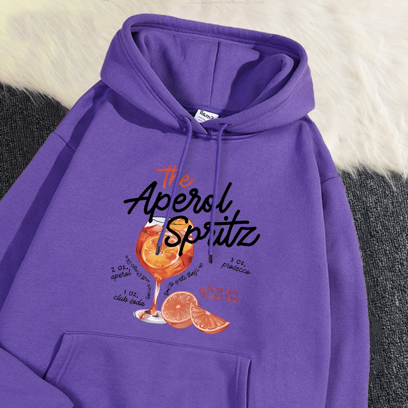 Sweat à capuche d'hiver pour femme The Aperol Spritz rétro Cocktail impression sweat poche ample polaire pull Kawaii vêtements de sport: XXL / Or