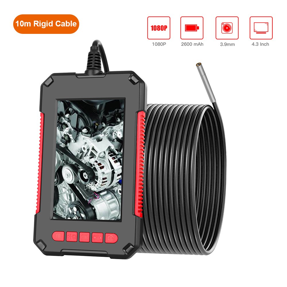 P40 Industrial Endoscope Borescope Inspection Camera 4.3 Inch HD 1080P Display Screen IP67 Waterproof 5.5mm Lens 6pcs LED Light: Red / 2M