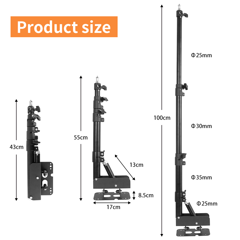 SH 100cm Wall Mount Boom Arm For Photography Studio Video Strobe Lights,Easy to Install,Store And Carry For Barber Shop: Silver