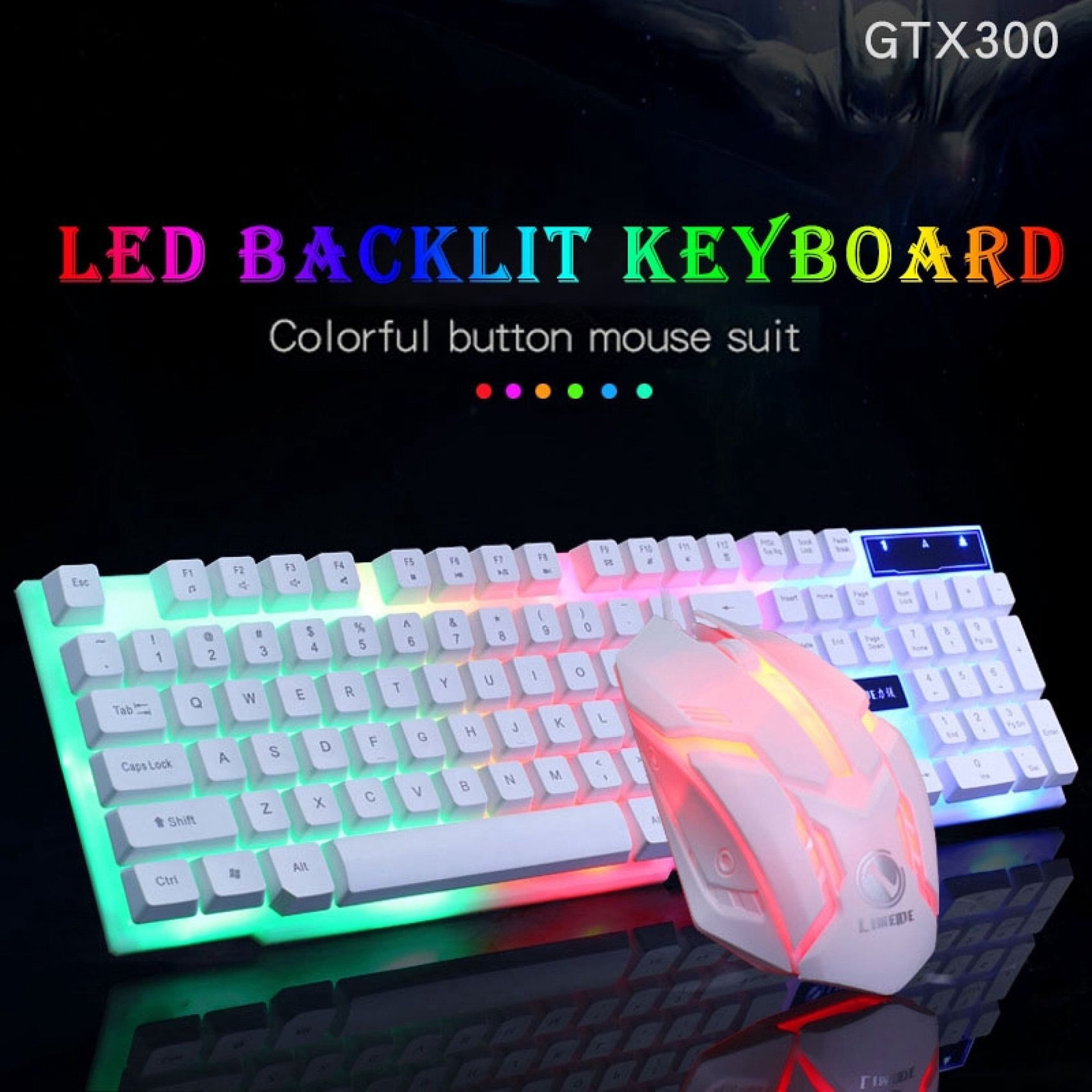 LIMEIDE-Juego de teclado y ratón GTX300, juego silencioso, retroiluminación LED, con cable, para PC y portátil