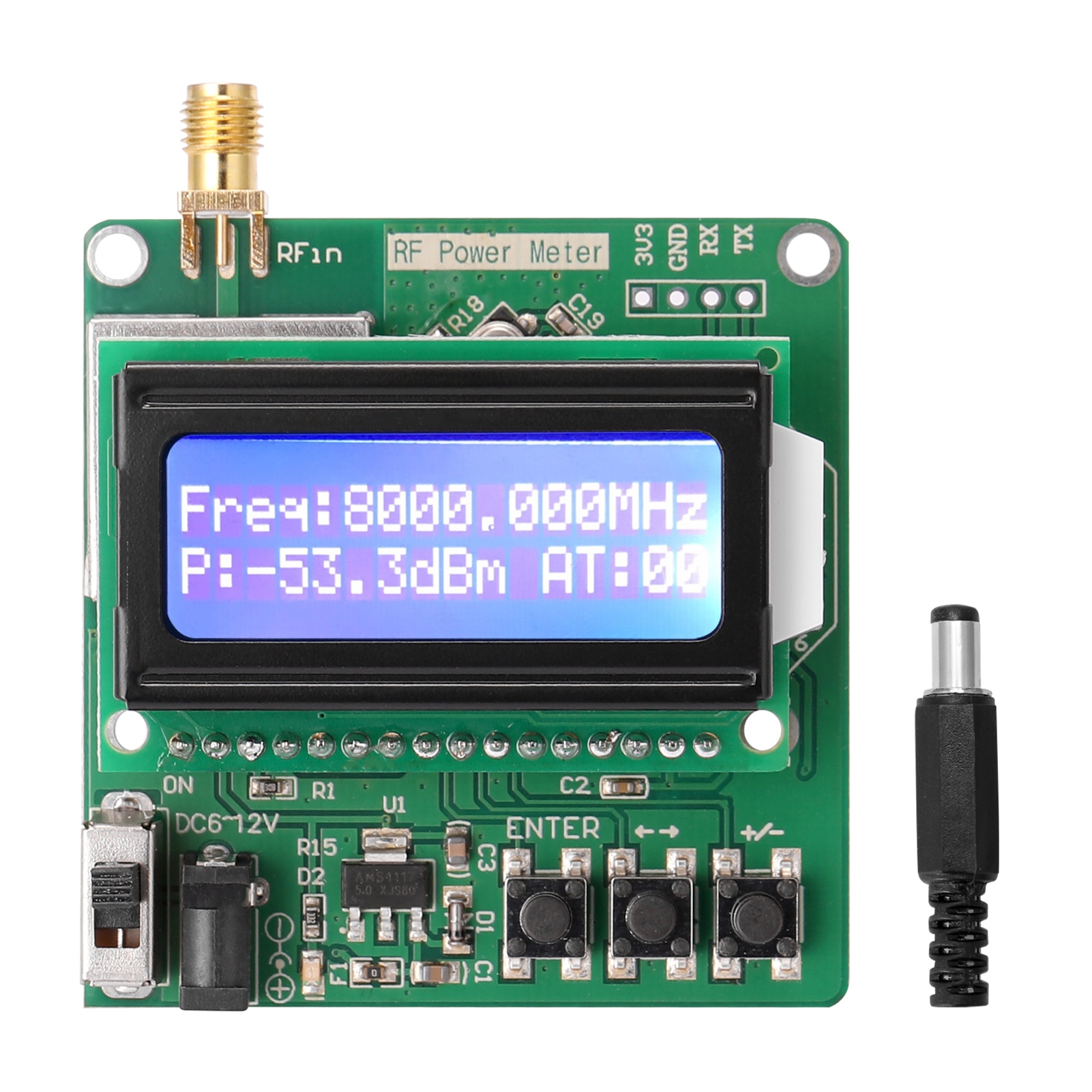 1M-8G RF Power Meter -5 to -60dBm Measurement-Range Settable Power Attenuation Digital Display Signal Intensity Module