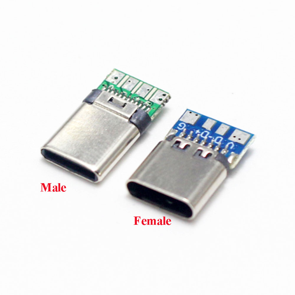 Connecteur USB 3.1 type-c 24 broches mâle/femelle, adaptateur de prise pour fil à souder et câble 24 broches, Support de carte PCB, 10 pièces: Lavande