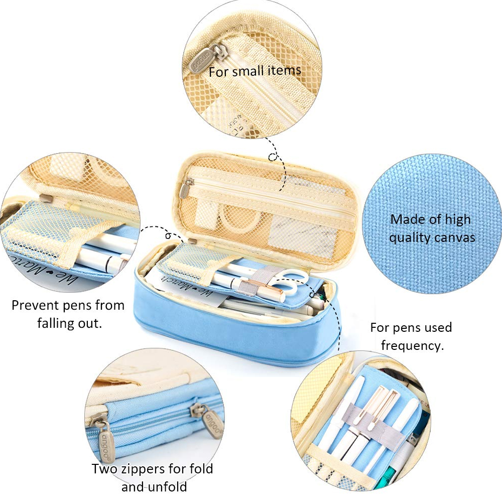 Jodimitty Grote Capaciteit Potlood Tas Make-Up Pouch Duurzaam Studenten Briefpapier Tas Met Dubbele Rits Oxford Stof Opbergzakken