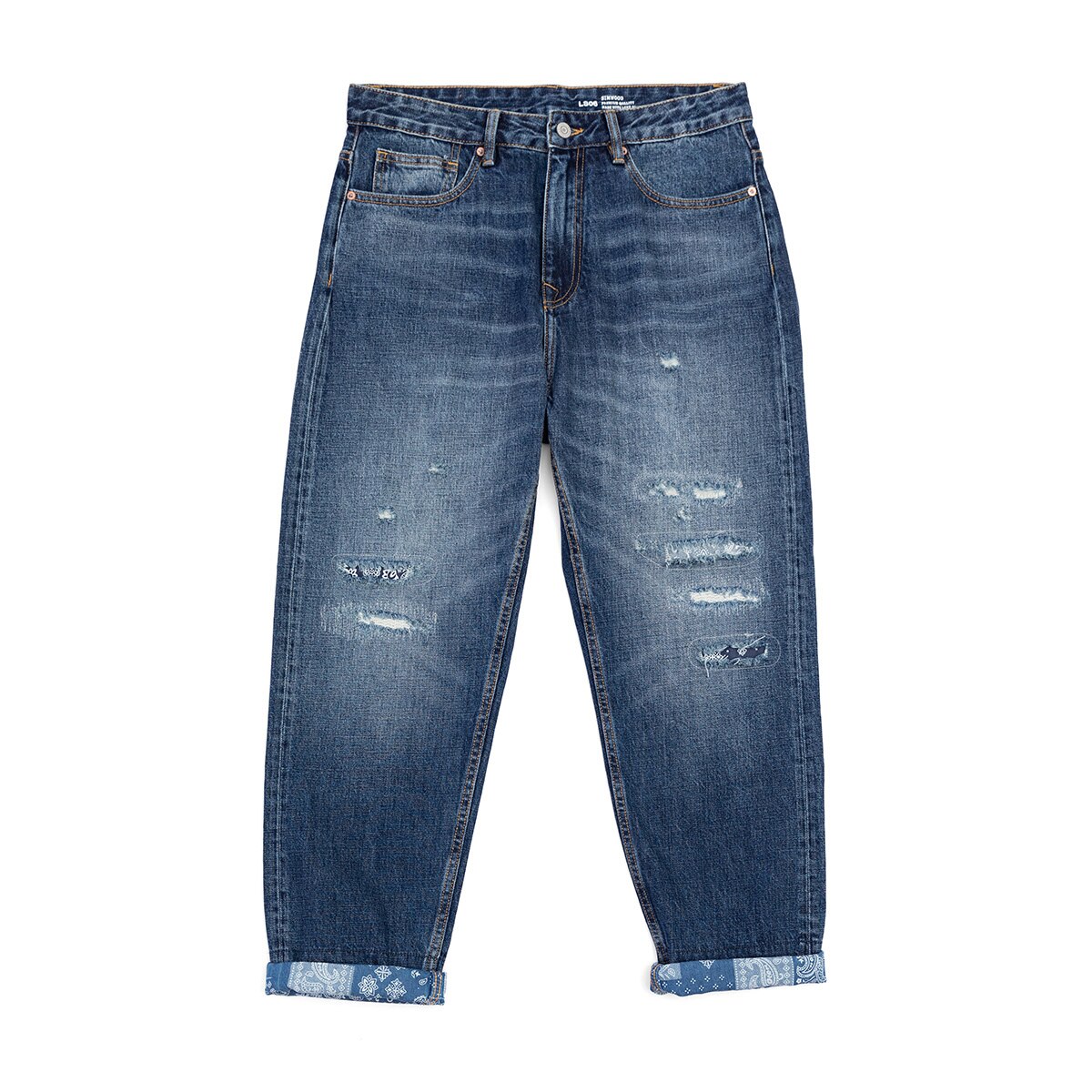 SIMWOOD 2022 Spring Summer Loose Straight Jeans Men Ripped Hole Streetwear Ankle-length Plus Size Denim Trousers: XXL
