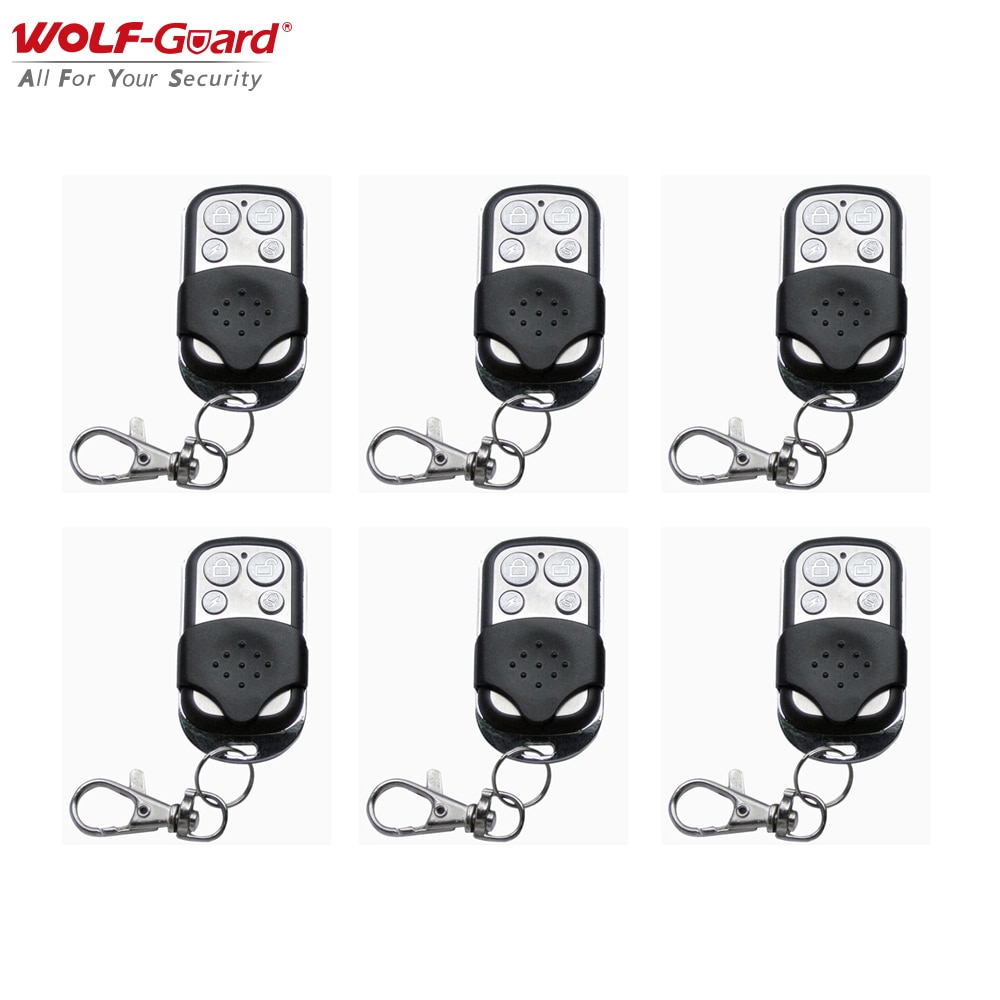 Wolf-Guard-4 teclas de Control remoto para alarma de casa, botón de cubierta para sistema antirrobo, color negro inalámbrico, 433MHz, 6 uds.