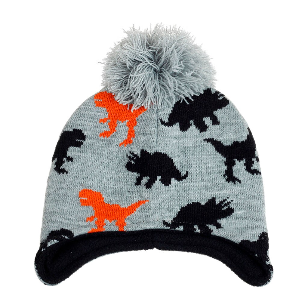 Berretto per bambini cappello di lana modello dinosauro ragazzi e ragazze cappello lavorato a maglia termico cappello Hairball Kawaii cappello caldo invernale 10.23: S / GY