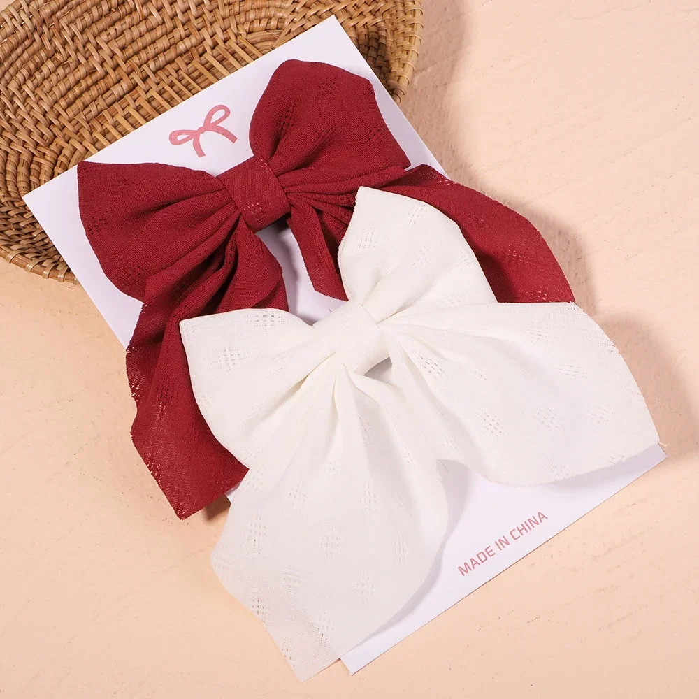 2 unids/set de pinzas para el cabello con lazo liso y dulce para mujeres y niñas, horquillas con lazo, pasadores hechos a mano, accesorios para el cabello,: Blanco lechoso