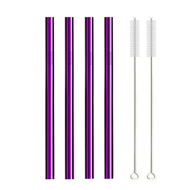 Pajitas de Metal Grandes para Batidos, Tubo de Acero Inoxidable 304, Respetuoso con el Medio Ambiente, Reutilizable, Accesorio de Consumo para Bar: purple