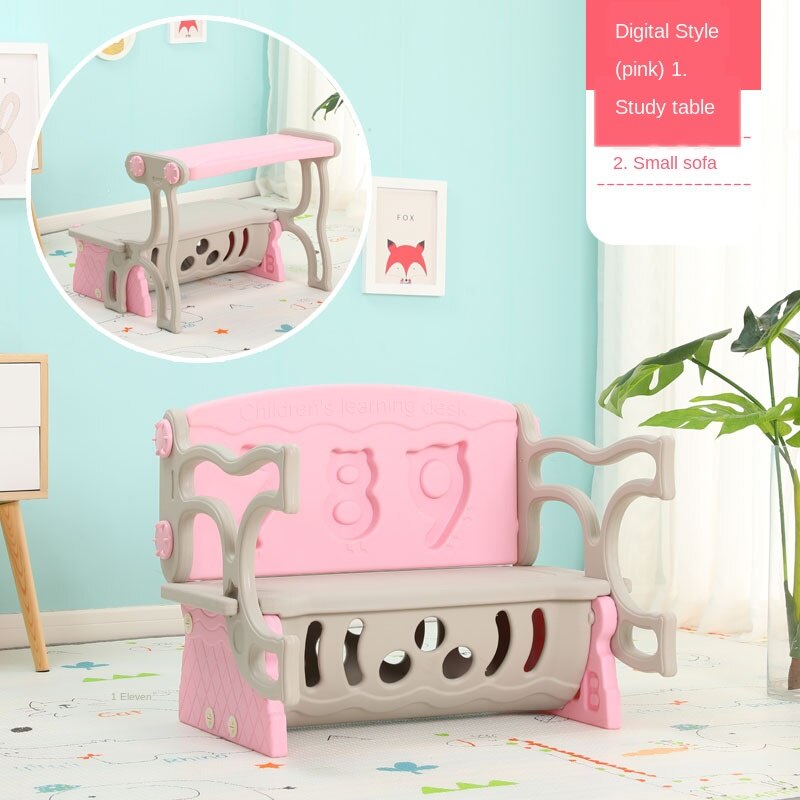 Kindergarten Multifunctional Plastic Study Table Combination Locker Three Inone Children Baby Dining Table Chair Stool Storage: 789Pink
