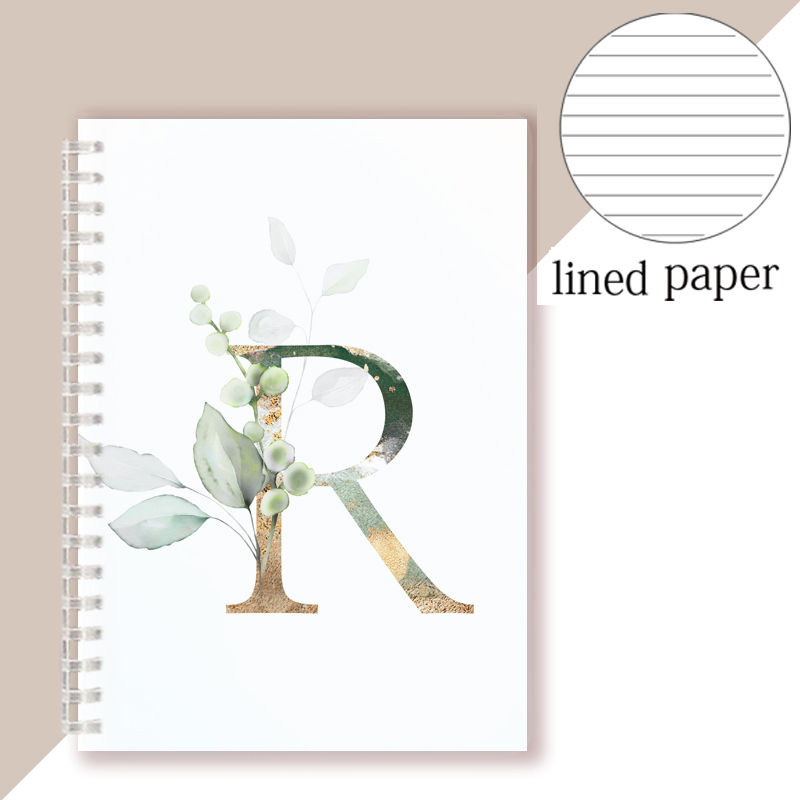 Lined Page Spiral Notebook Initial Alphabet Letters Note Book Writing Pads Majuscule Letter With Flower Personality Name: Dark Grey