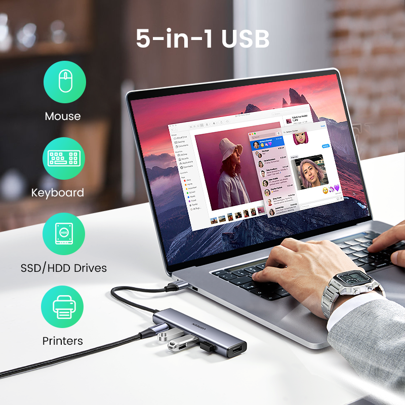 Ugreen-concentrador de red USB 3,0 tipo C para Macbook Pro Air M1, Accesorios para ordenador portátil, adaptador USB C, expansor, estación de acoplamiento divisor
