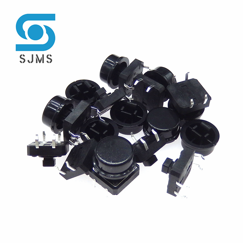 10 Stks/partij 12*12*7.3Mm Tijdelijke Tactiele Schakelaar Dip 4 Pins Tactiele Drukknopschakelaar Met Cap Momentary Tact Schakelaar 12X12X12.3 Mm