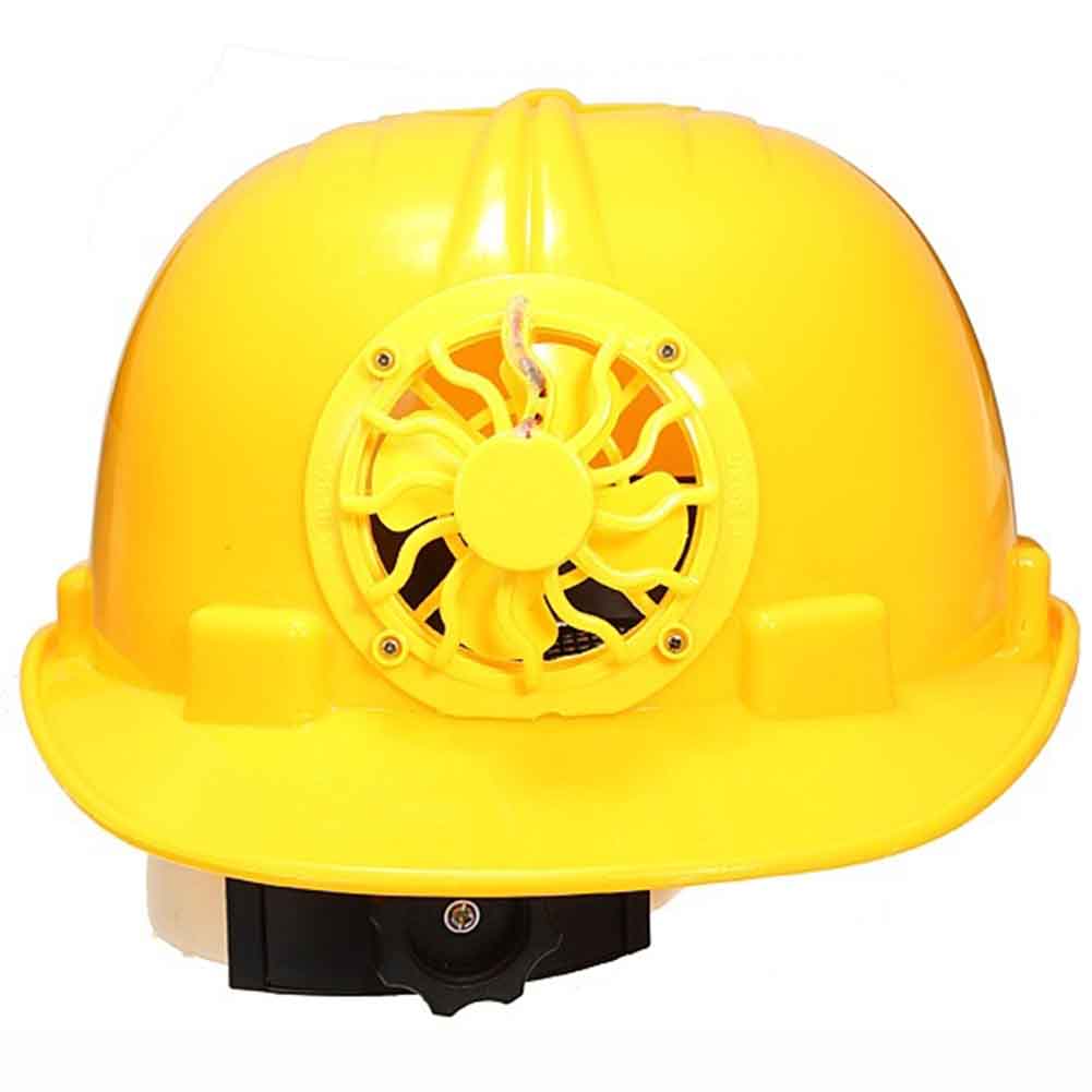 Solar Powered Safety Helmet Hard Ventilate Hat Cap with Cooling Cool Fan Yellow Helmet