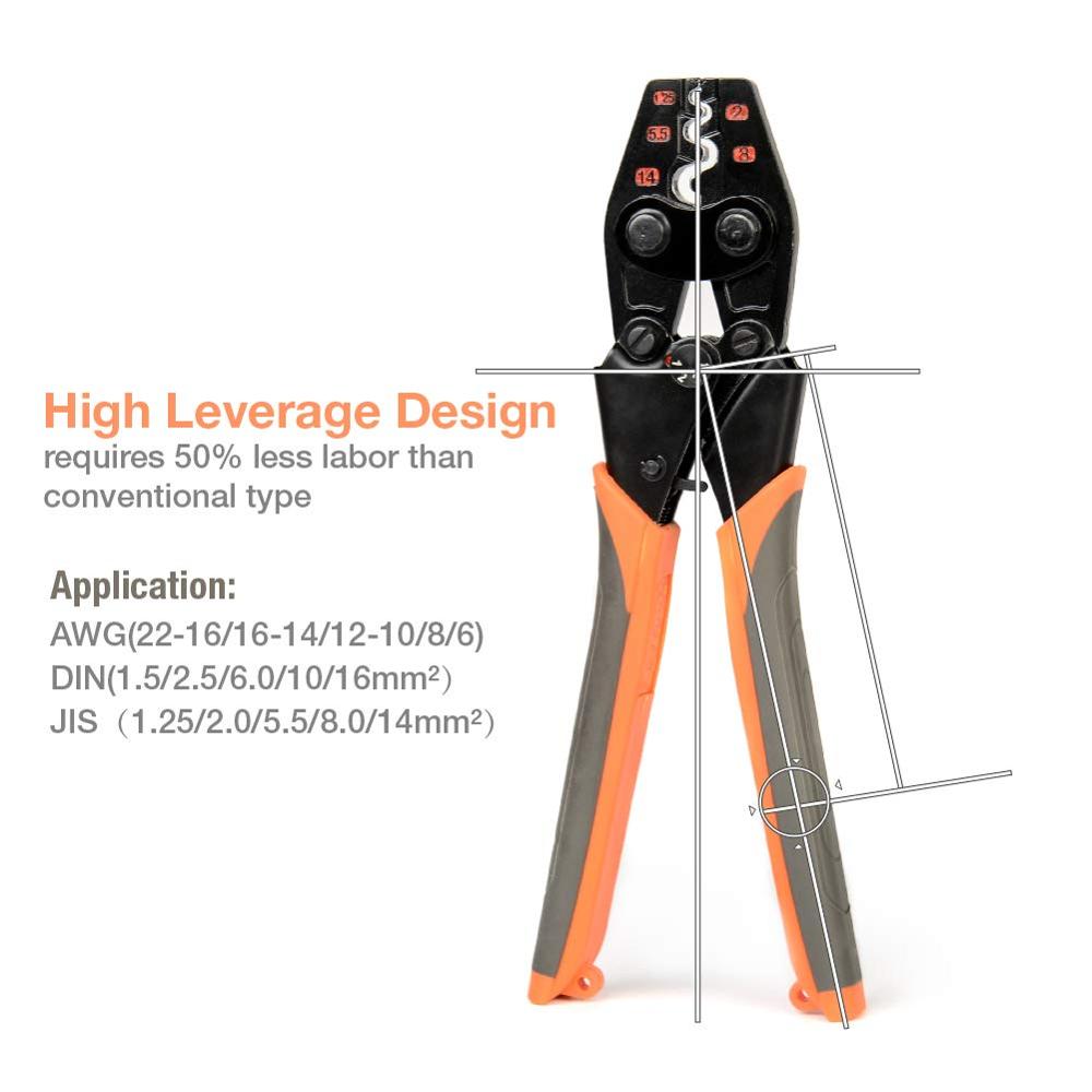 IWISS IWS-16 Ratchet Crimping Tool for Non-Insulated Terminals from AWG 22-6 with Polished Jaw crimping pliers