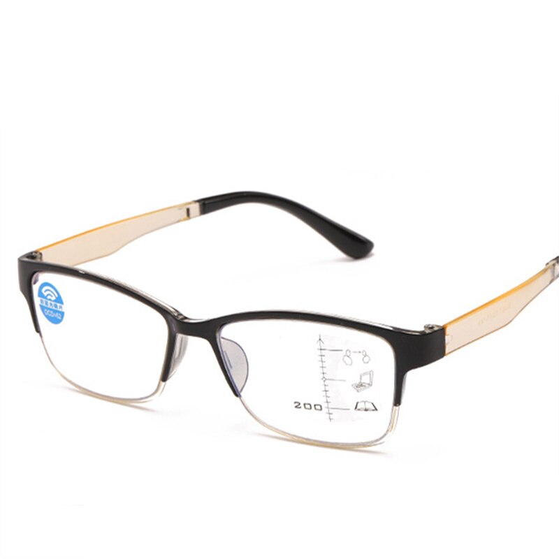 Xojox anti blue light lukulasit miesten naisten progressiiviset multifocal silmälasit lähellä kaukonäkö diopteria  +1.0 1.5 2.0 2.5: +200 / Keltainen