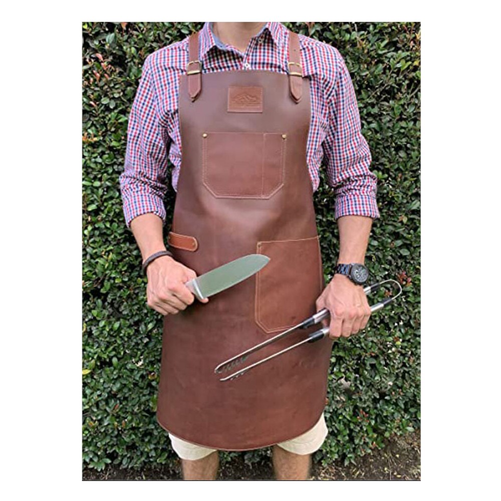 Aoomzoon Tablier De Chef En Toile Pour Homme, Tablier De Travail Avec Grandes Poches, Durable 473,6 G, Dos Croisé, Pour Barbecue, Cuisine, Marron, 1 Pièce, Brun, 1 Paquet