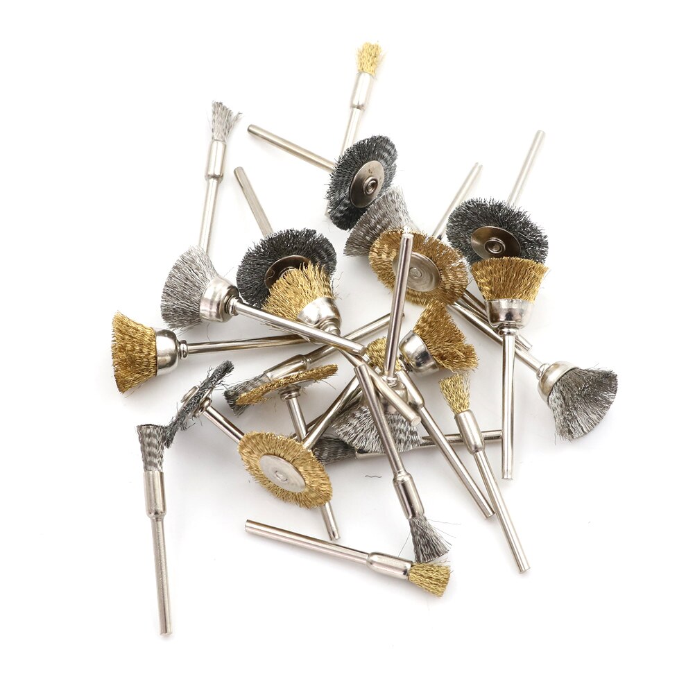 24pcs/Set Brass Steel Wheel Dremel Wire Brush Set For Dremel Tools Accessories Burr Abrasive Head Deburring Drill Tools