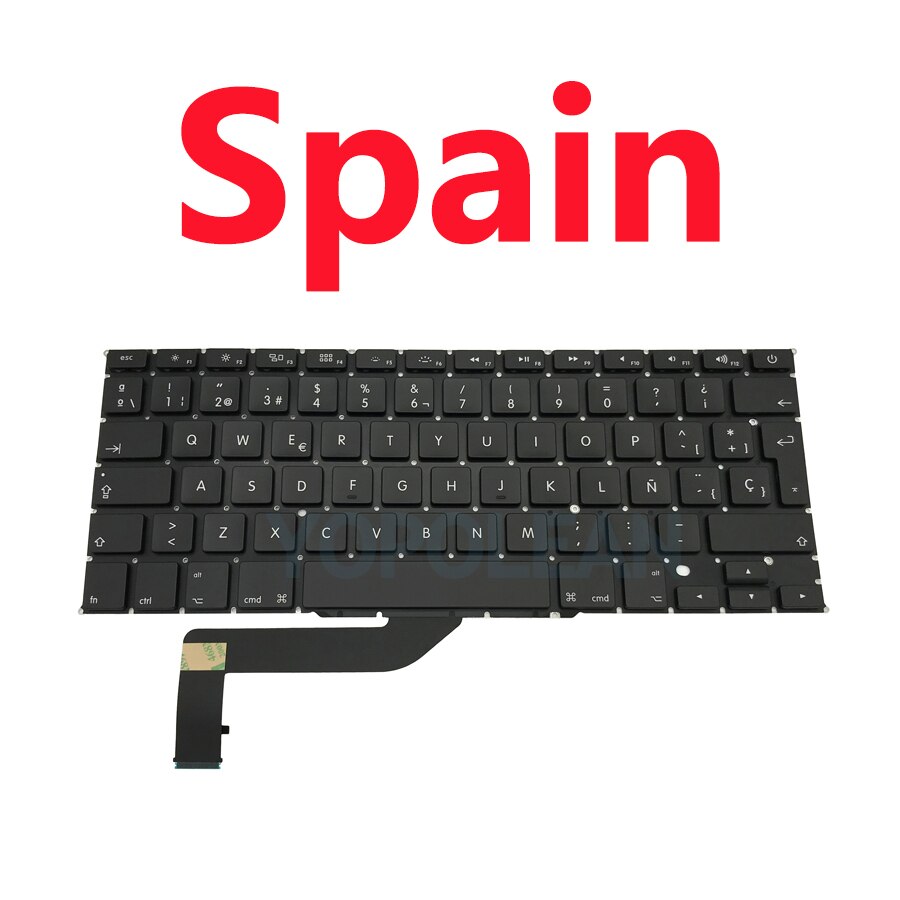US UK Russian Spain French German Sweden Laptop Keyboard For Macbook Pro Retina 15" A1398: Spain